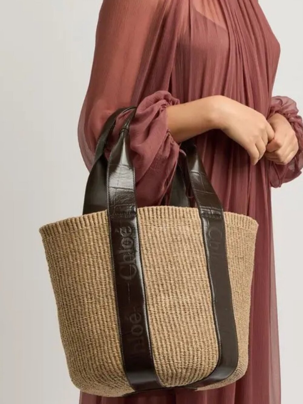 Chloé Straw Tote with Dark Brown Leather Straps